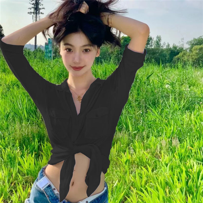 VLOVELAW Cross Border Independent Station Ins Summer New Product Women's Clothes Sweet Fashion Sexy Lapel Breasted Solid Color Shirt for Women