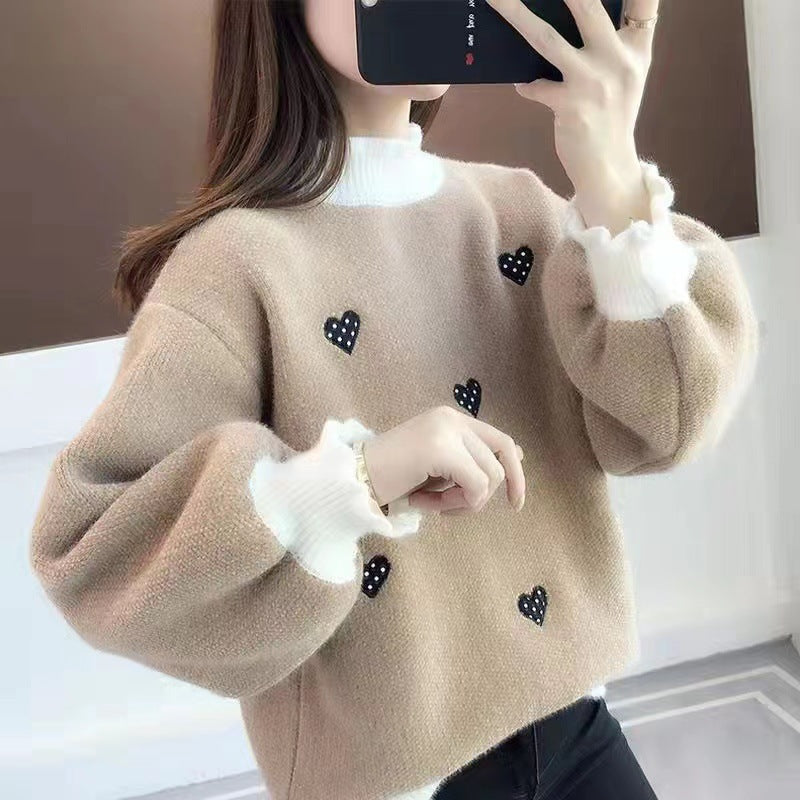 VLOVELAW New sweater women's New autumn and winter loose lazy wind semi-turtleneck pullover thickened knitted bottoming shirt top