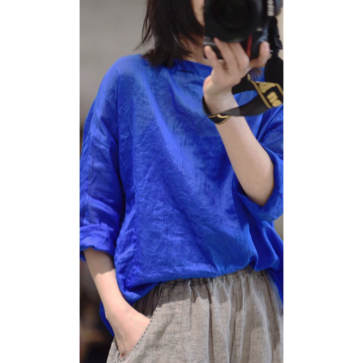 2025  22/5 small master, literary and retro light and casual pullover, one-word collar summer sunscreen ramie shirt