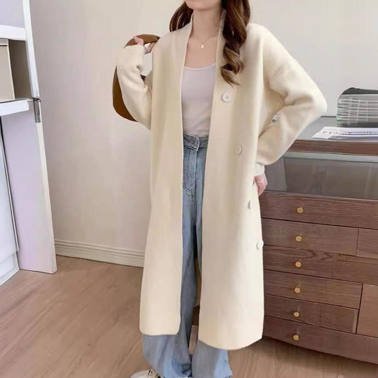 VLOVELAW Korean version loose large size knitted cardigan women's New autumn and winter simple loose lazy wind thickened long sweater jacket