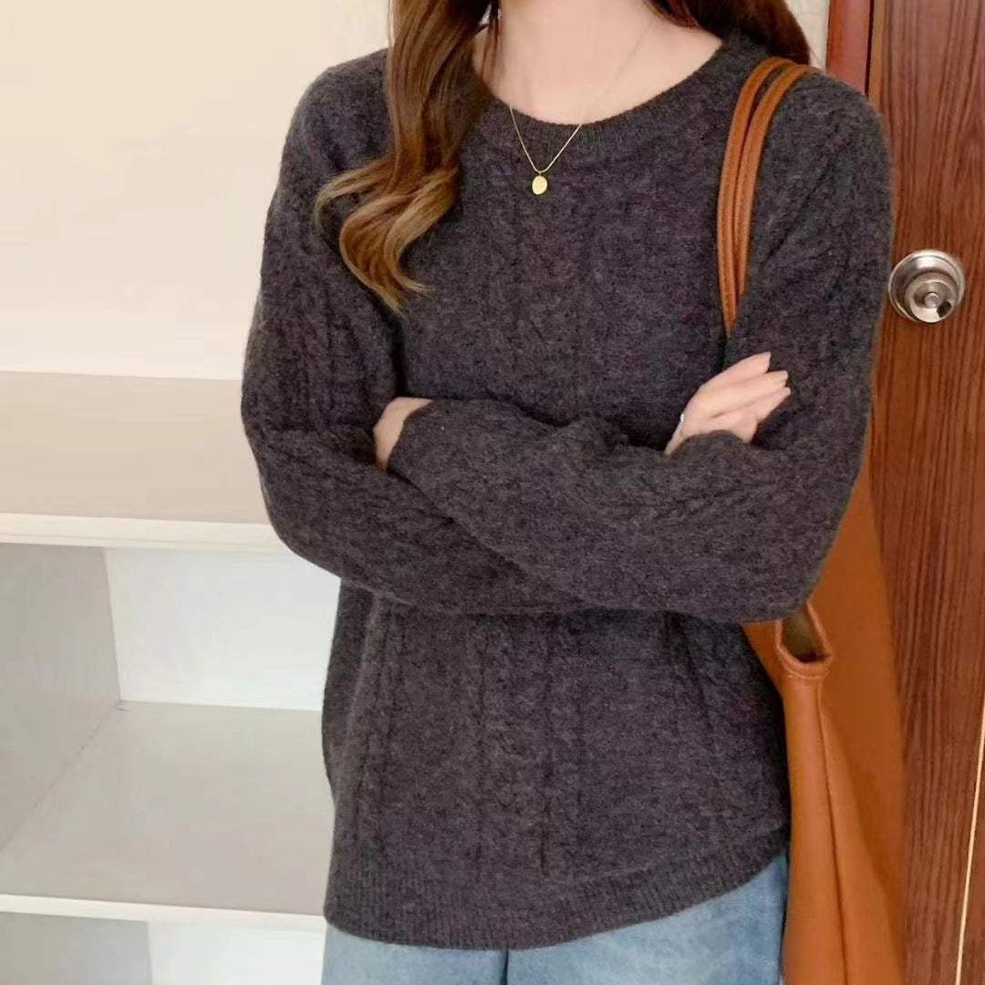 VLOVELAW New autumn and winter new solid color casual loose lazy style round neck fashion versatile knitted pullover sweater top women
