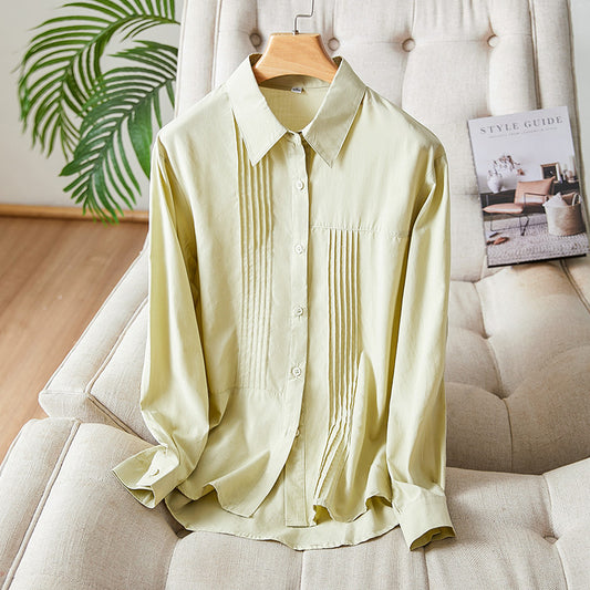 direct sales lapel collar long-sleeved shirt women's  new design organ pleated top exquisite commuter shirt