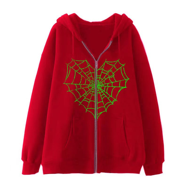 VLOVELAW 2025 Colored Spider Web Street Hip Hop Gothic Harajuku Y2k Black Zipper Hoodie Women, Harajuku Jacket Sweater Women