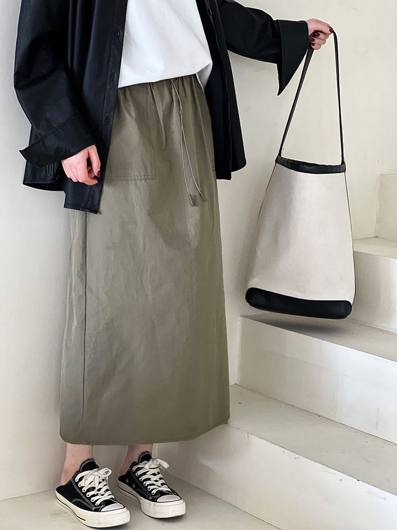 Luxi, retro drawstring tooling skirt new design sense thin straight skirt high waist skirt 9617