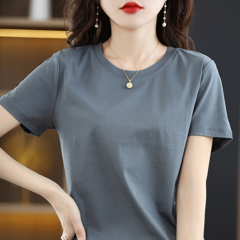 VLOVELAW 80 Double-Sided Mercerized Cotton T-shirt Women's round Neck Loose Slimming New Summer Cotton Short Sleeve Bottoming Vest