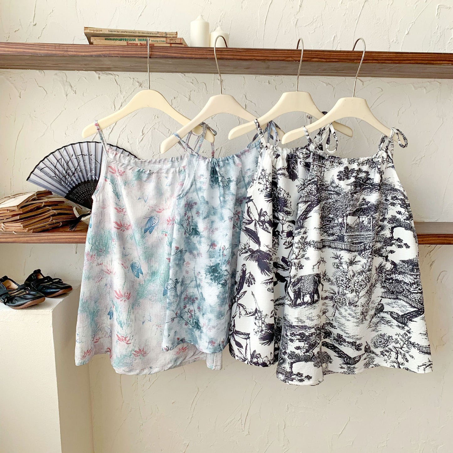 VLOVELAW Summer New Girls' Dress Children's Chinese Style Ink Painting Western Style Suspender Skirt Thin Breathable Beach Princess Dress