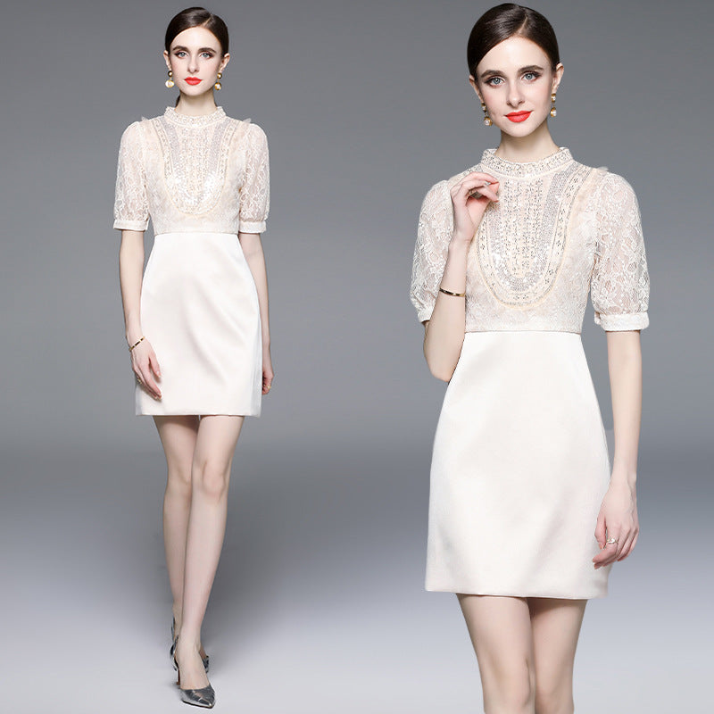 celebrity niche heavy industry bead embroidered short skirt light luxury temperament slim dress women's summer new