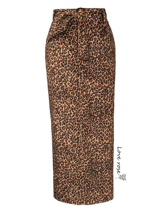 popular autumn new women's skirt, leopard print high waist medium and long versatile split skirt, waist straight skirt