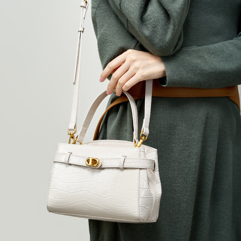VLOVELAW 2025 Kelly bag large women's high-end alligator pattern lock small square bag new leather handbag commuter messenger women's bag