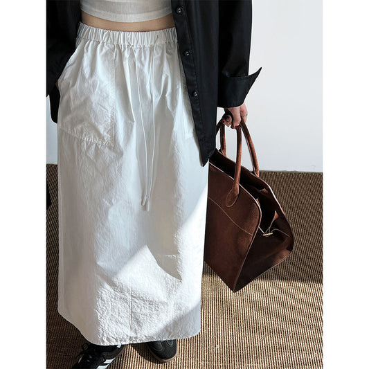 Luxi, retro drawstring tooling skirt  new design sense thin straight skirt high waist skirt 9617