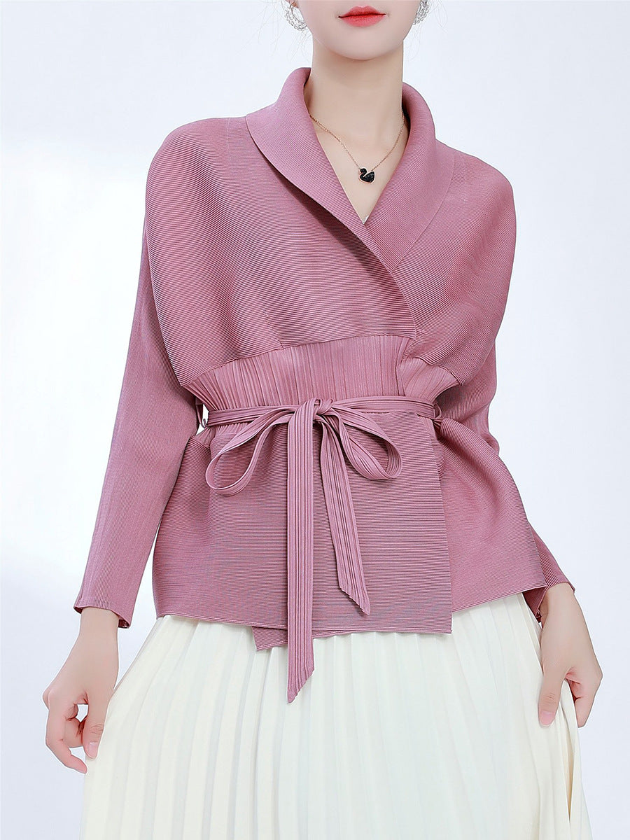 2025 Fashion versatile knitted sweater jacket women's cardigan design sense splicing pleated Korean wear early autumn top