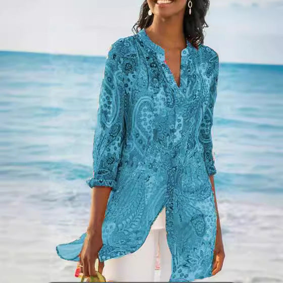 2025 summer new Popular trade women's clothing wish shirt bohemian vacation long shirt new