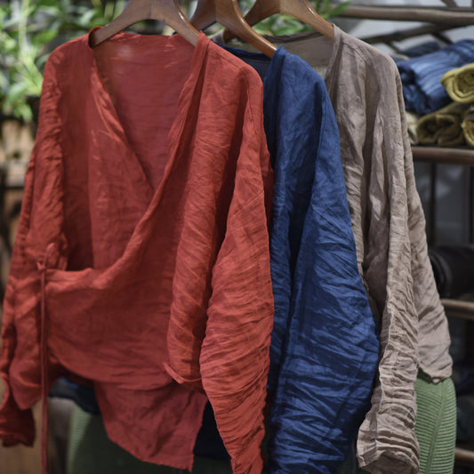 2025  250331/Small fish ramie flapper strap spring and summer retro cardigan sunscreen shirt