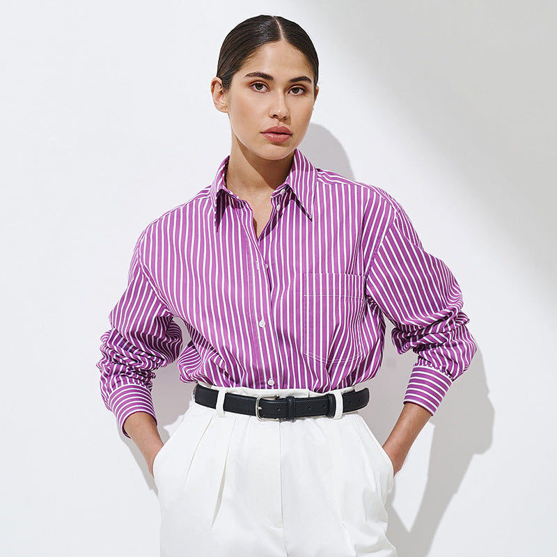 VLOVELAW pure striped shirt 2025 popular summer new trend fashion versatile loose polo striped shirt