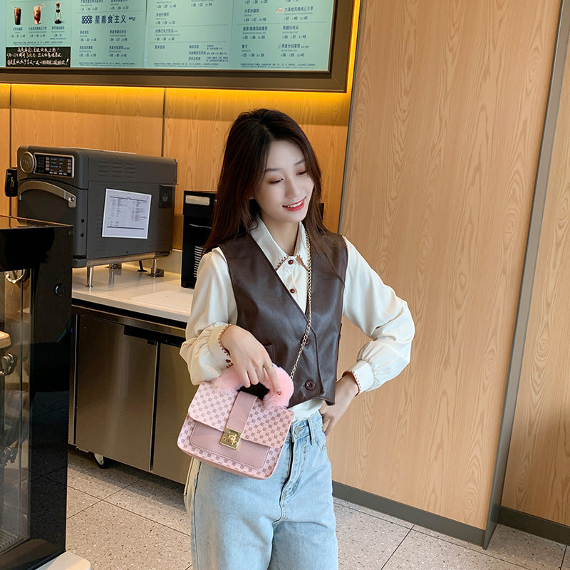 VLOVELAW Plush Small Square Bag Foreign Trade Wholesale mini Handbag Fashion Handbag Chain Bag Printed Crossbody Bag