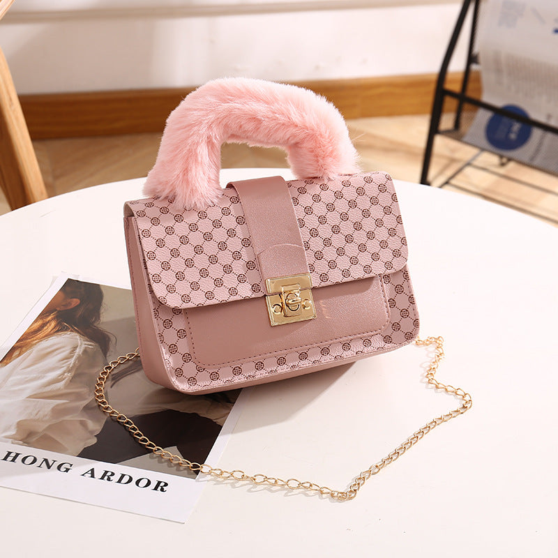 VLOVELAW Plush Small Square Bag Foreign Trade Wholesale mini Handbag Fashion Handbag Chain Bag Printed Crossbody Bag