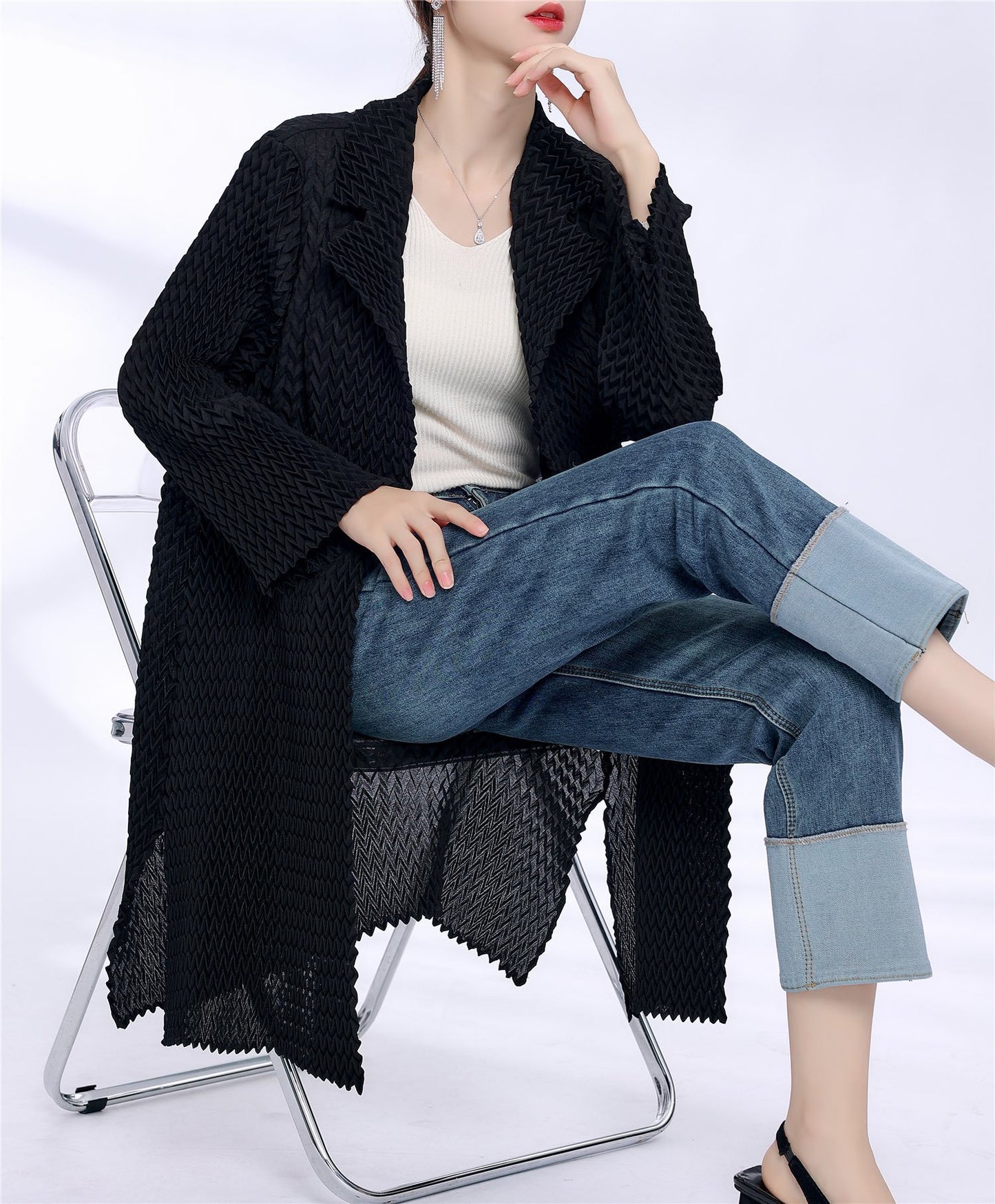 2025 three-dimensional pleated trench coat women's medium and long high-end spring and autumn women's clothing new high-end cardigan jacket women