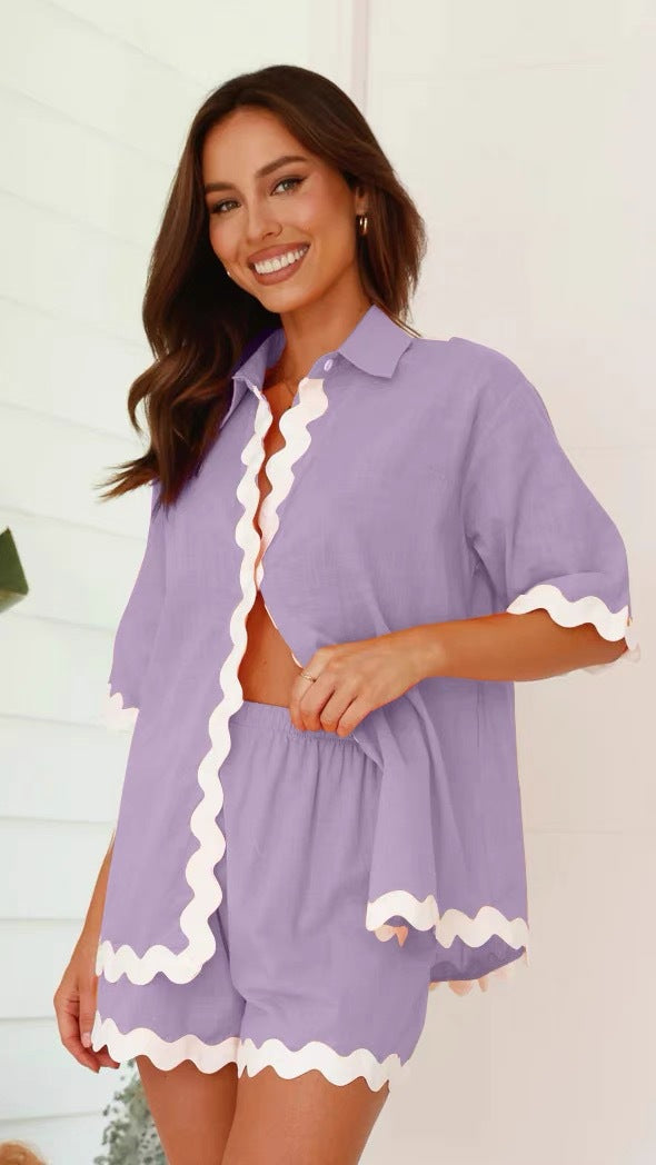 VLOVELAW Early Spring New Cross Border Foreign Trade Women's Simple Fashion Short Shirt Casual Suit-88156