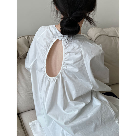 Luxi Korean version back hollow short-sleeved shirt women's summer new lazy wind loose backless shirt top 9733