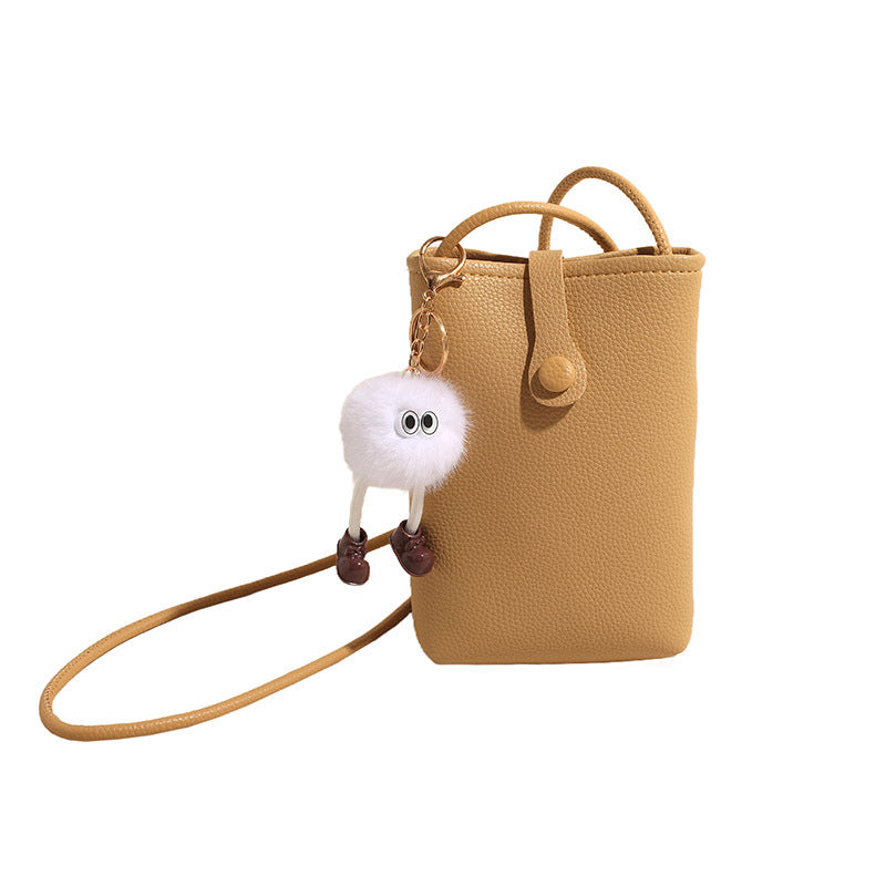 vlovelaw Korean Style Classic Style Authentic Leather Tactile Feel Soft Leather Crossbody Small Bag New Versatile Bucket Bag Women's Mobile Phone Bag Fashion