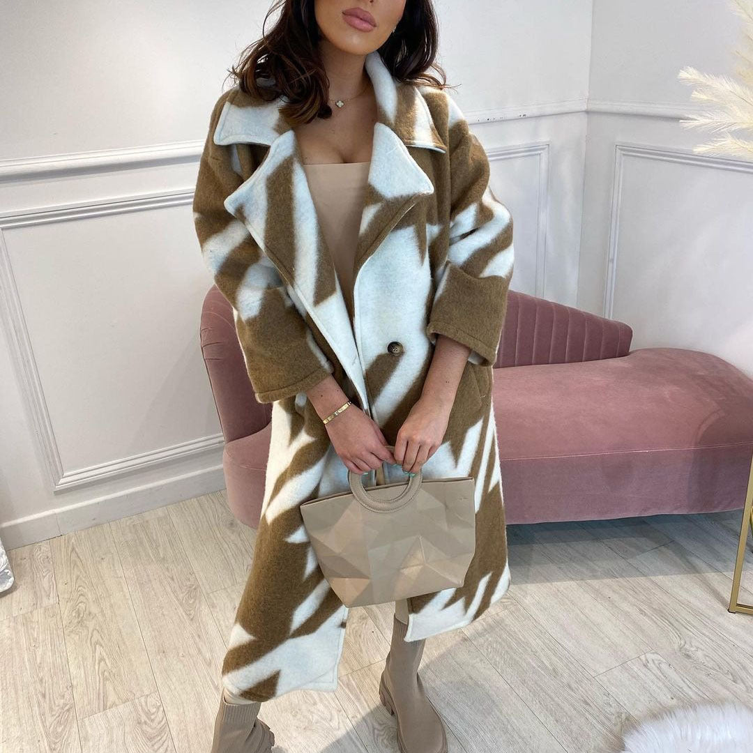 new autumn New women's clothing, a variety of color matching fashion long-sleeved lapel jackets, printed woolen coats