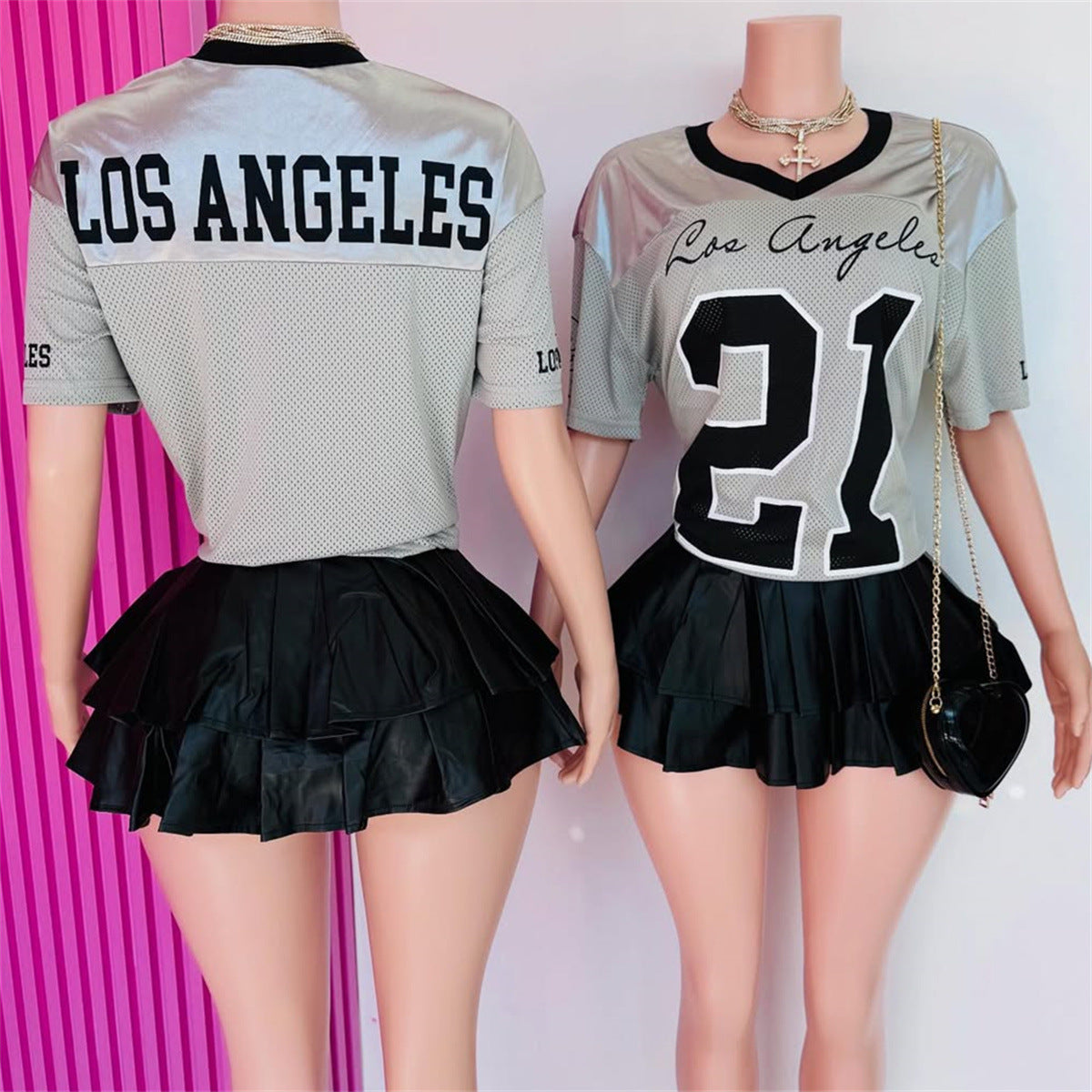 new New fashion street printing contrasting colors loose casual short-sleeved top V-neck sports style T-shirt women's clothing