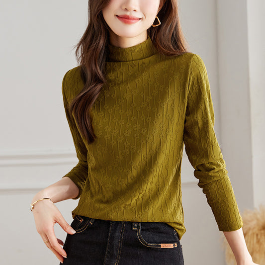 direct sales velvet semi-turtleneck lace women's autumn and winter new long-sleeved high-end Popular-style bottoming shirt