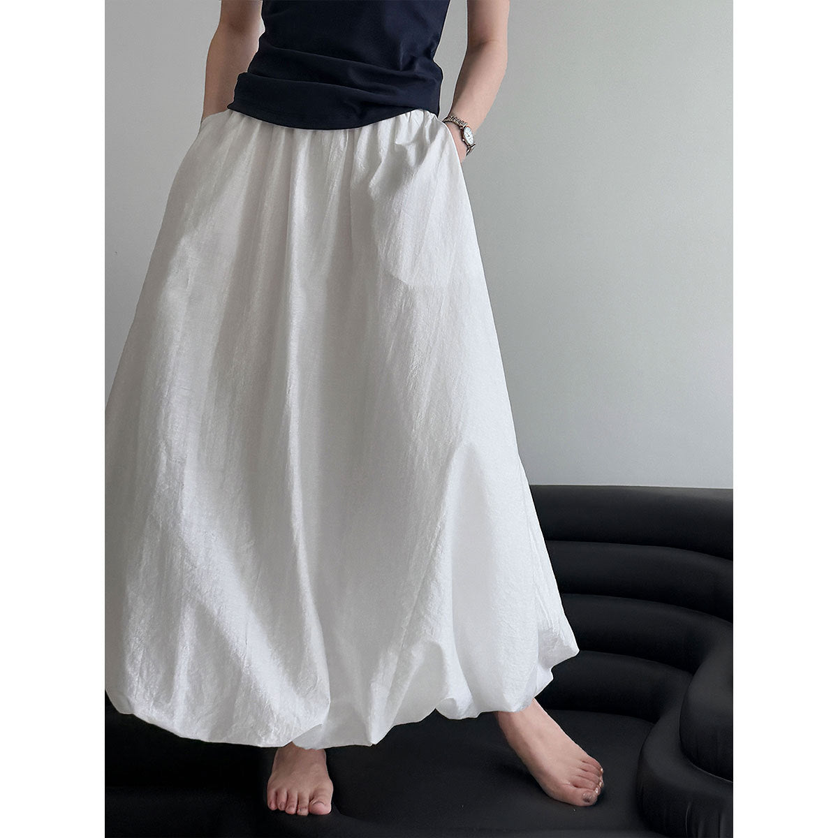Luxi breathable cotton~ bud skirt Korean simple summer new design high waist A skirt 1908