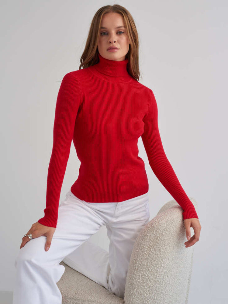 KKBOXLY Cross-border turtleneck sweater knitted bottoming shirt Europe and America New autumn knitted sweater turtleneck pullover sweater women