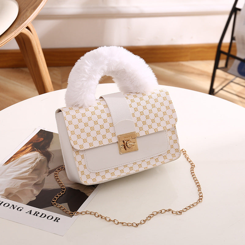 VLOVELAW Plush Small Square Bag Foreign Trade Wholesale mini Handbag Fashion Handbag Chain Bag Printed Crossbody Bag