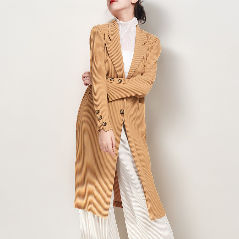 2025 trench coat autumn women's coat women's clothing high-end sense medium and long loose and thin pleated suit collar coat high-end