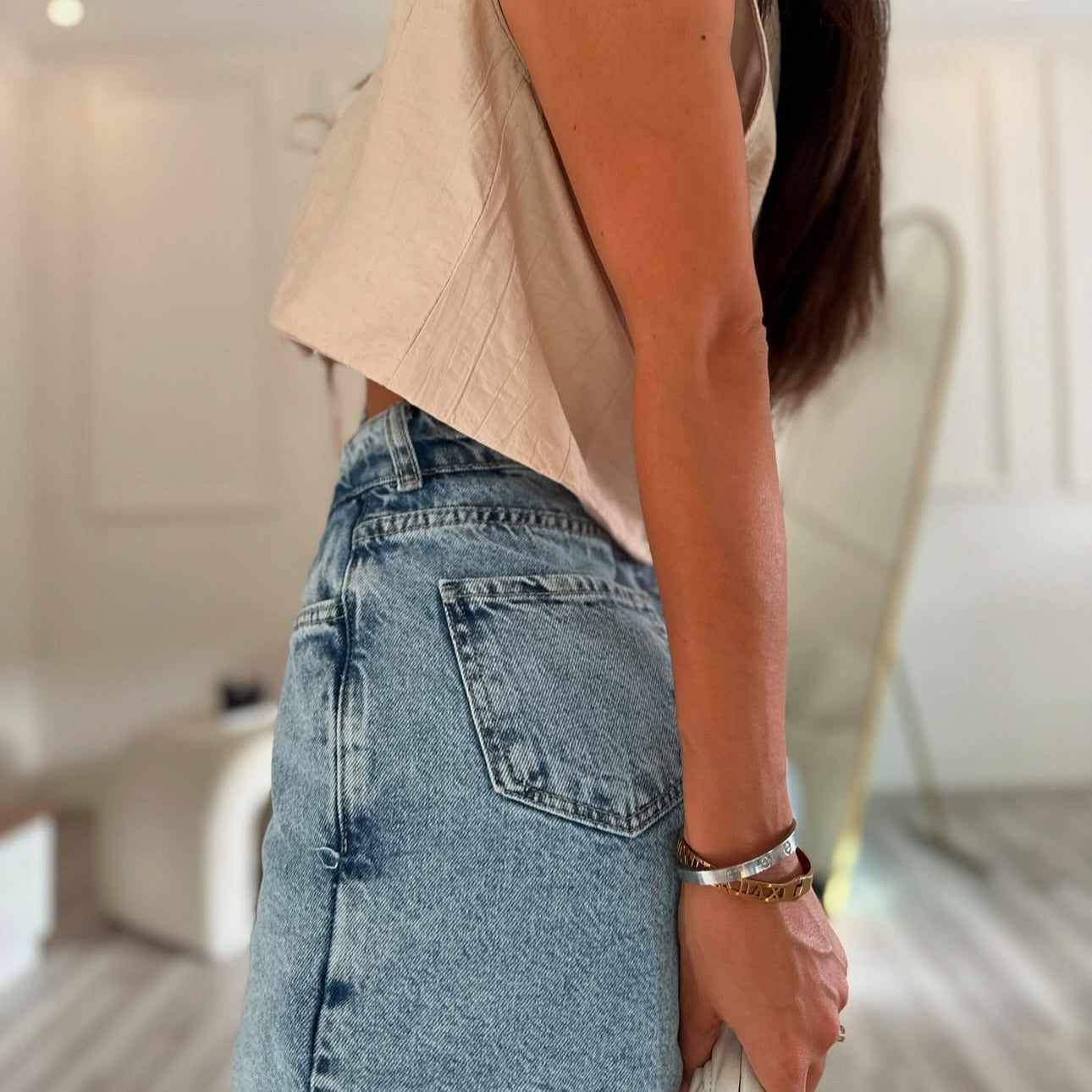 n trendy brand design sense lace-up dislocation fake two-piece jeans skirt short high waist irregular Spice girl retro woman