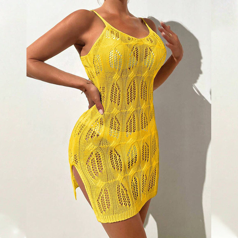 VLOVELAW 2025 summer new beach skirt women's solid color sexy knitted hollow beach bikini swimsuit blouse sunscreen clothing