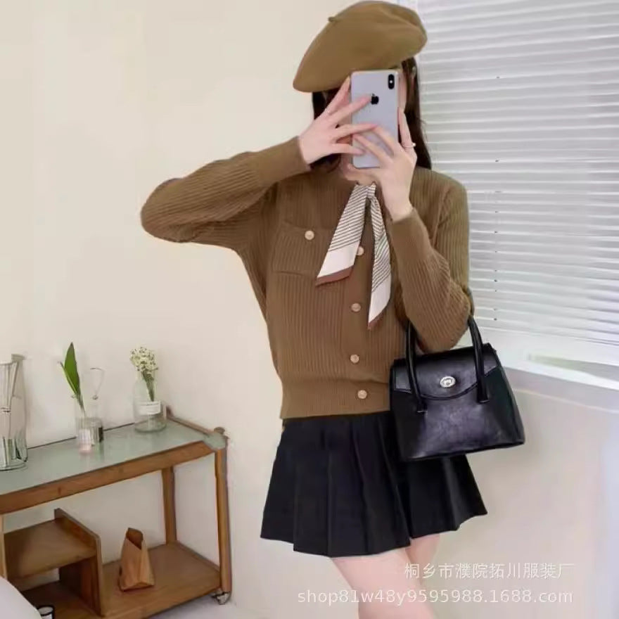 VLOVELAW Spring ribbon niche design sweater knitted sweater women's new high-end gentle soft waxy inner top