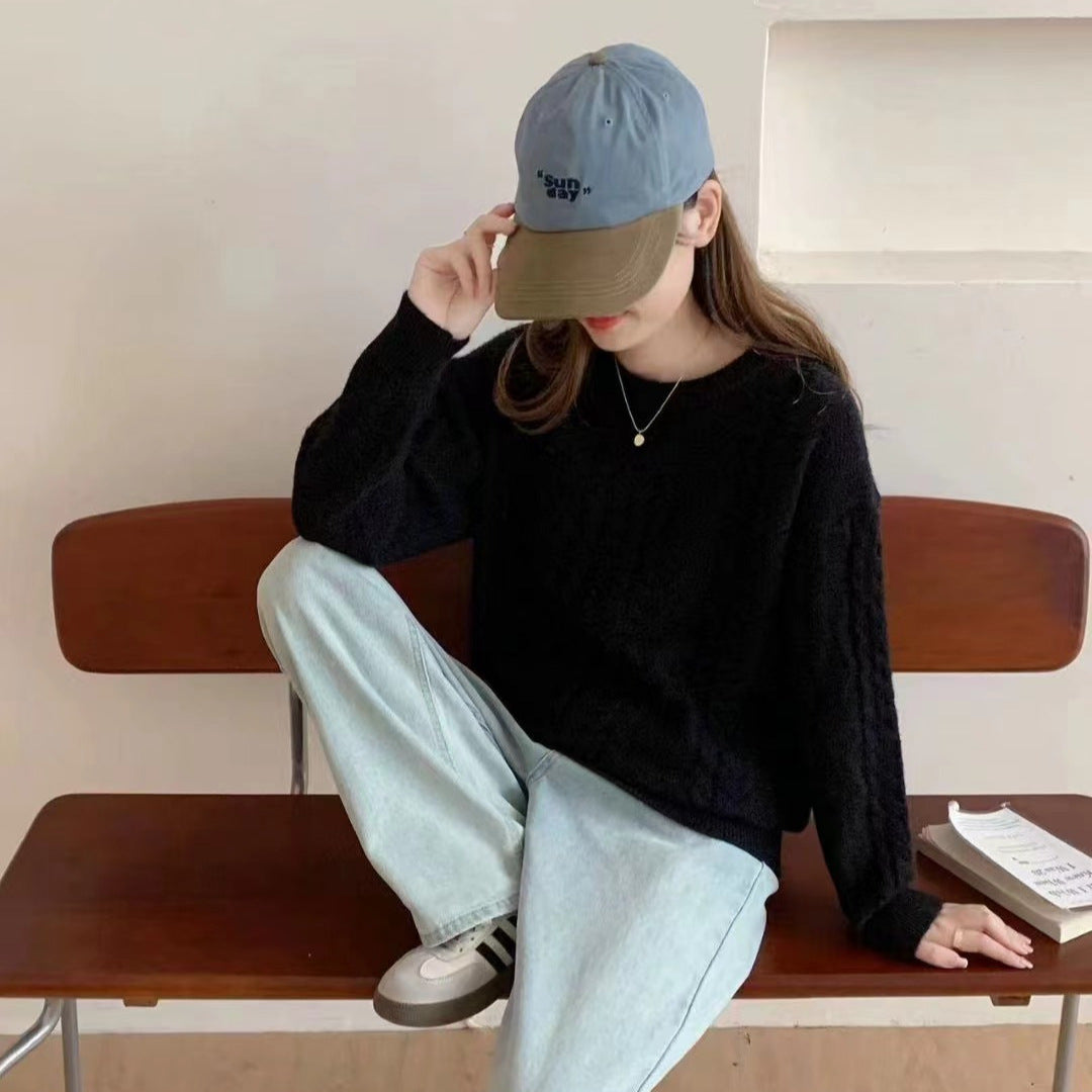 VLOVELAW New autumn and winter new solid color casual loose lazy style round neck fashion versatile knitted pullover sweater top women