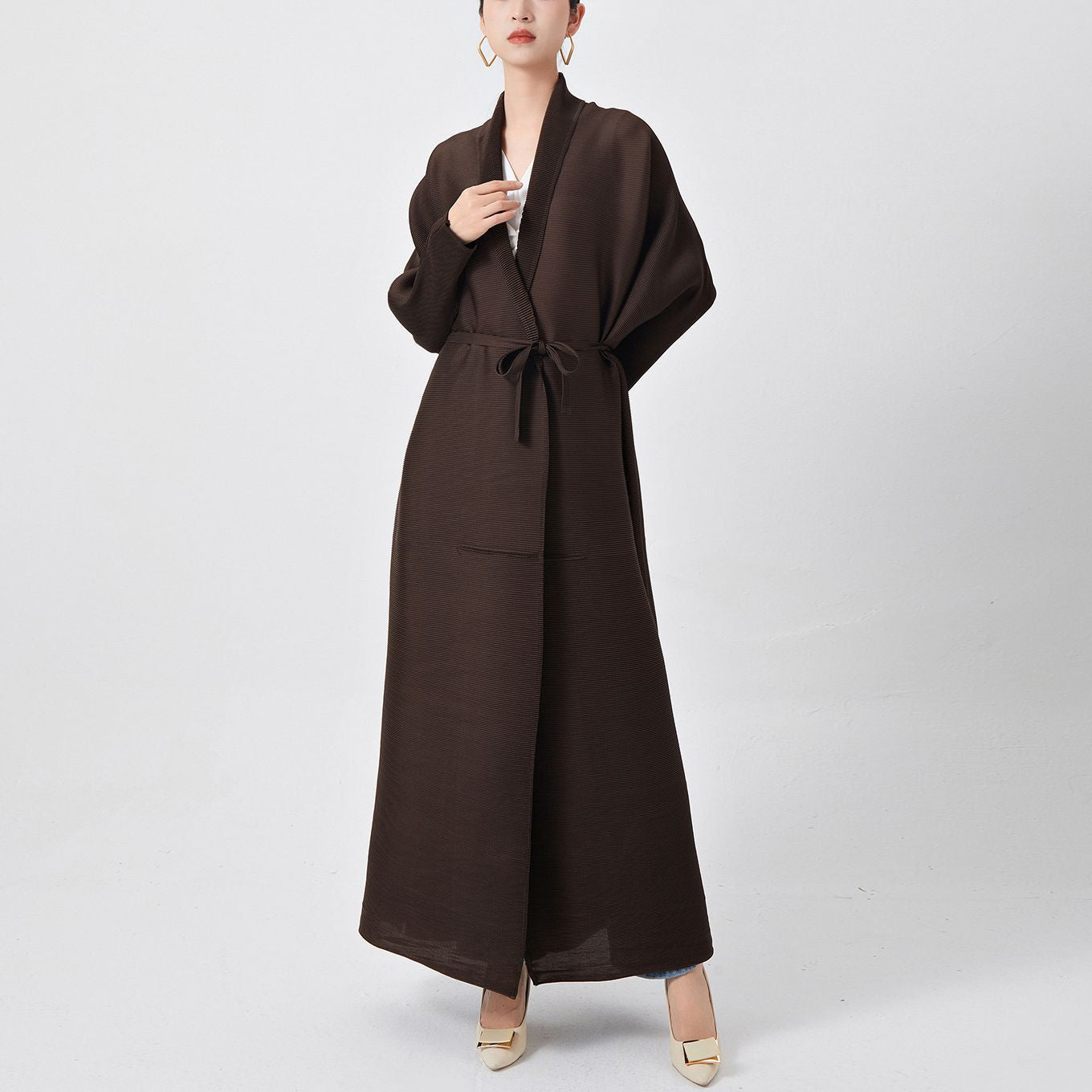 2025 Loose large size extended trench coat women's high-end sense of high-end New Middle East Popular trade abaya women's robe