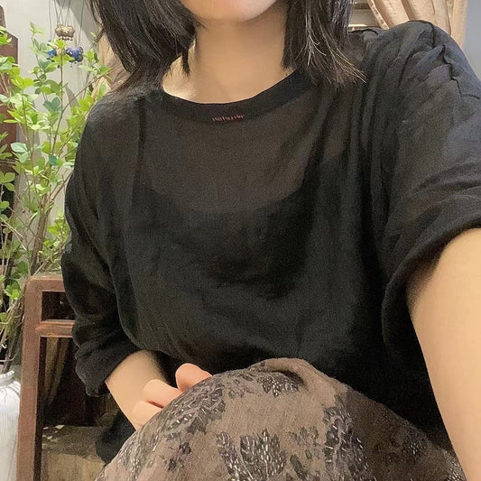 2025  22/5 small master, literary and retro light and casual pullover, one-word collar summer sunscreen ramie shirt