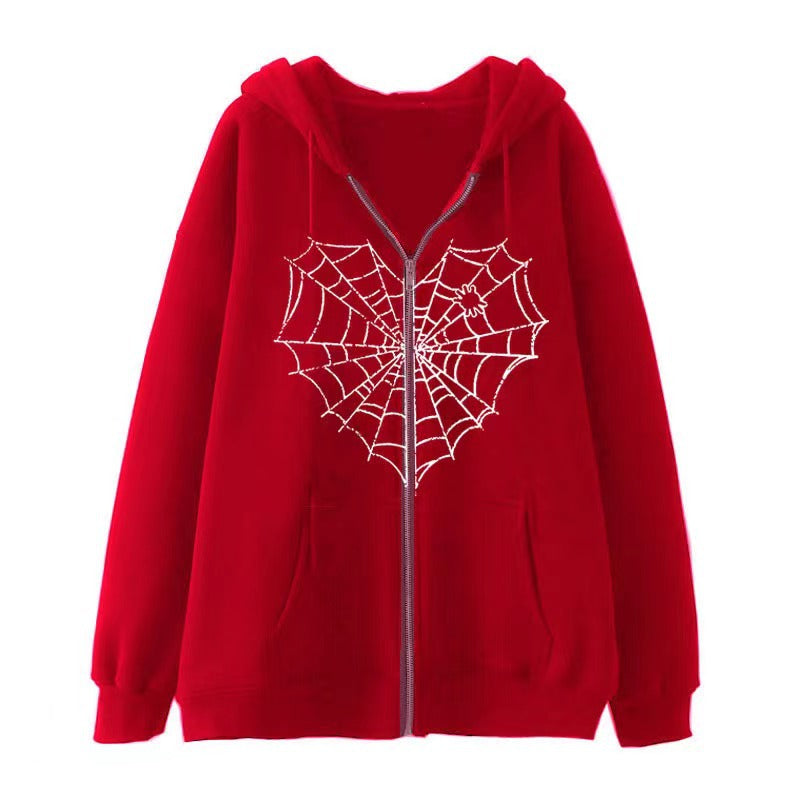 VLOVELAW 2025 Colored Spider Web Street Hip Hop Gothic Harajuku Y2k Black Zipper Hoodie Women, Harajuku Jacket Sweater Women