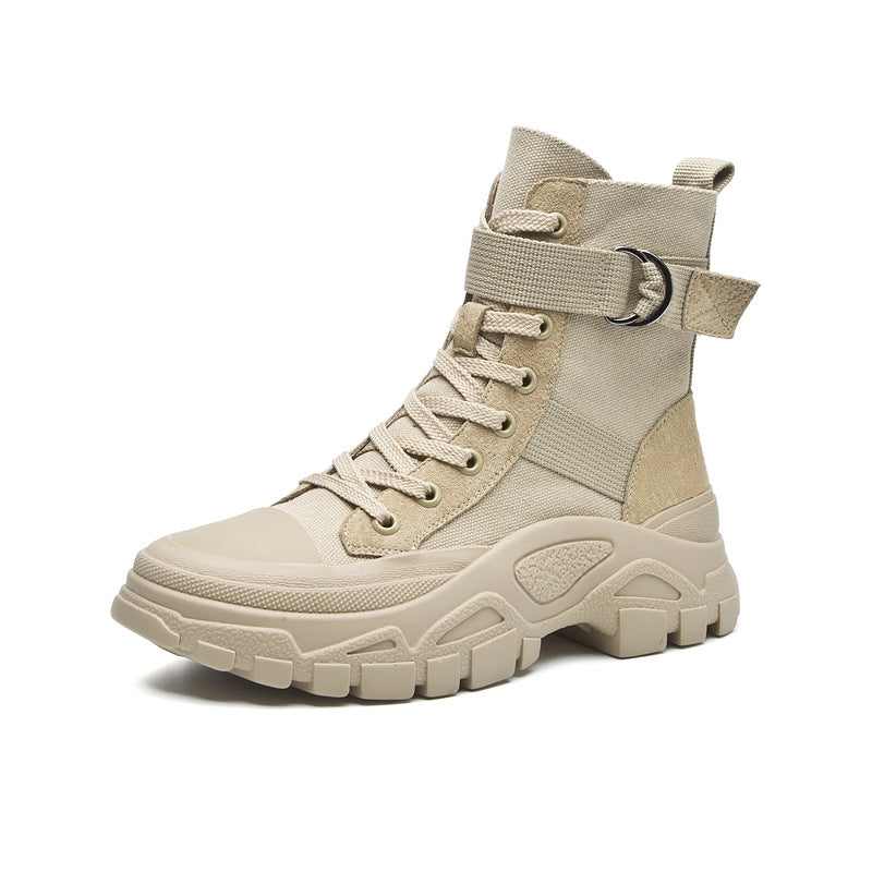 Martin Boots for Women Autumn New Three-Color Net Red Motorcycle Boots Thin Breathable Handsome Increased Trendy Ankle Boots