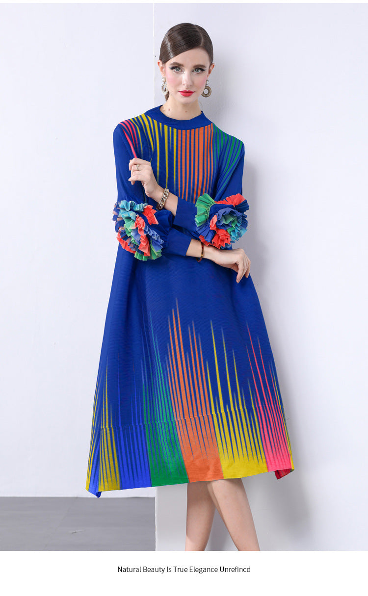 Premium pleated color elegant and comfortable three-dimensional flower dress elegant loose pleated Miyake spring skirt