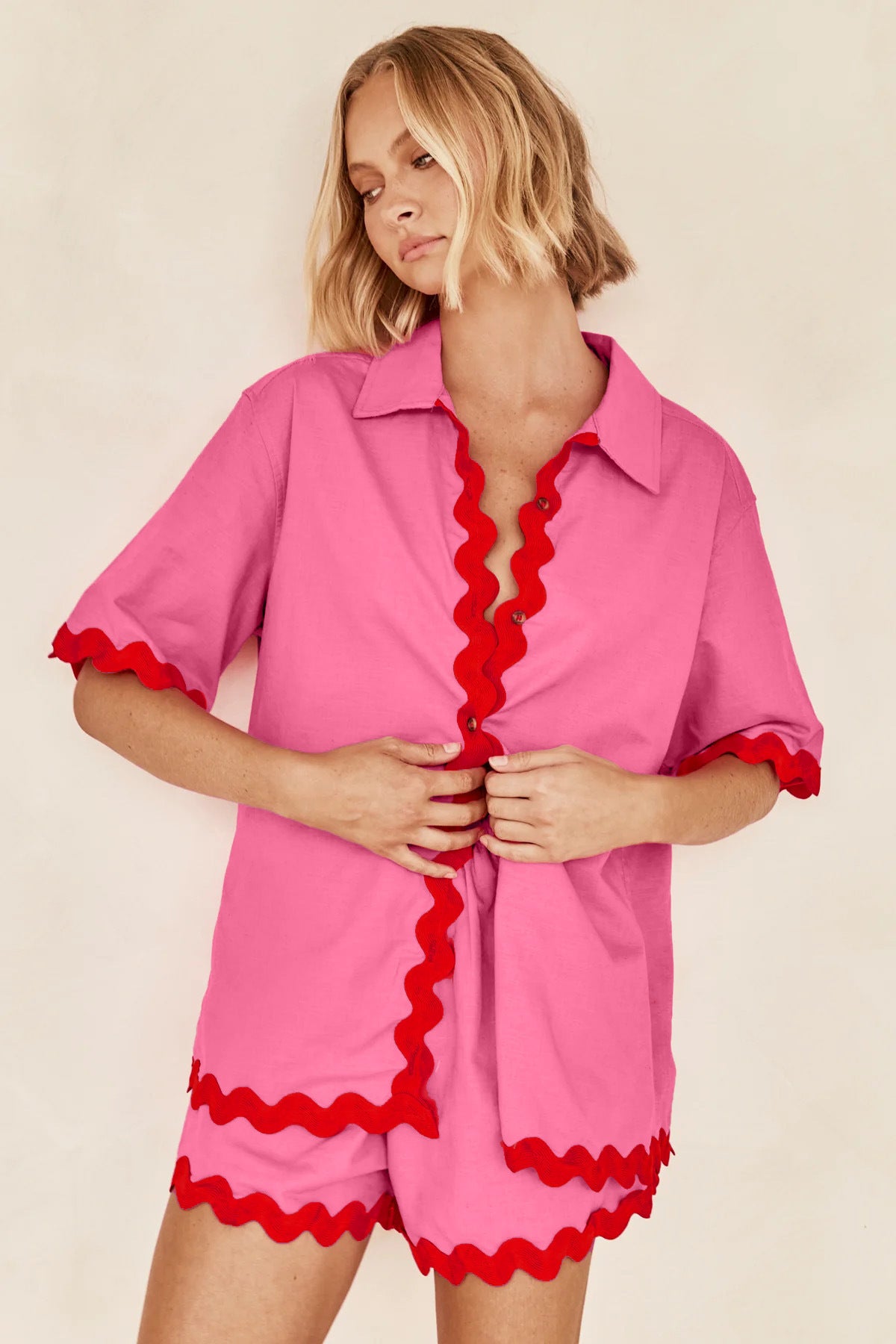 VLOVELAW Early Spring New Cross Border Foreign Trade Women's Simple Fashion Short Shirt Casual Suit-88156