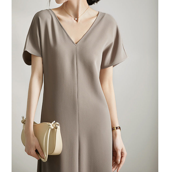 2025 Haute couture imported triacetic acid elegant high-end dress women's new long skirt summer small black dress