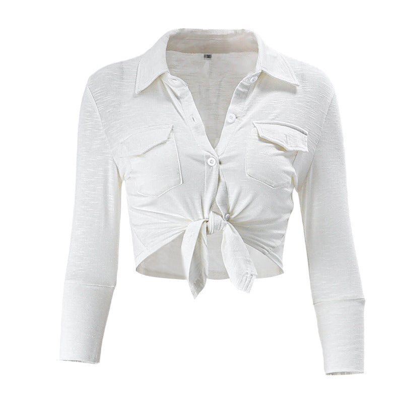 VLOVELAW Cross Border Independent Station Ins Summer New Product Women's Clothes Sweet Fashion Sexy Lapel Breasted Solid Color Shirt for Women
