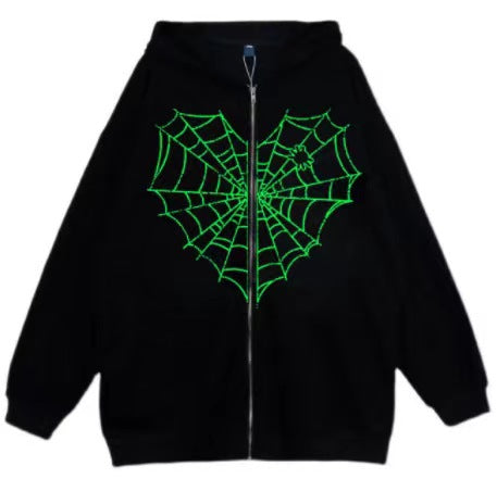 VLOVELAW 2025 Colored Spider Web Street Hip Hop Gothic Harajuku Y2k Black Zipper Hoodie Women, Harajuku Jacket Sweater Women