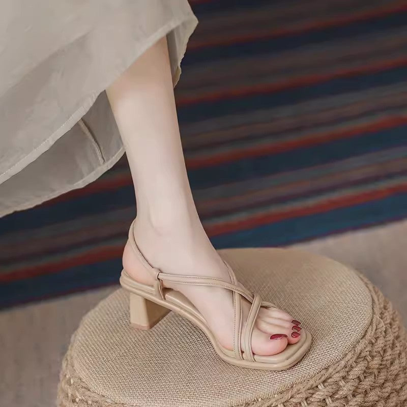 VLOVELAW Style High-Grade Open Toe Sandals for Women Summer New Elegant Chunky Heel Cross Strap Fashionable All-Match Roman Shoes