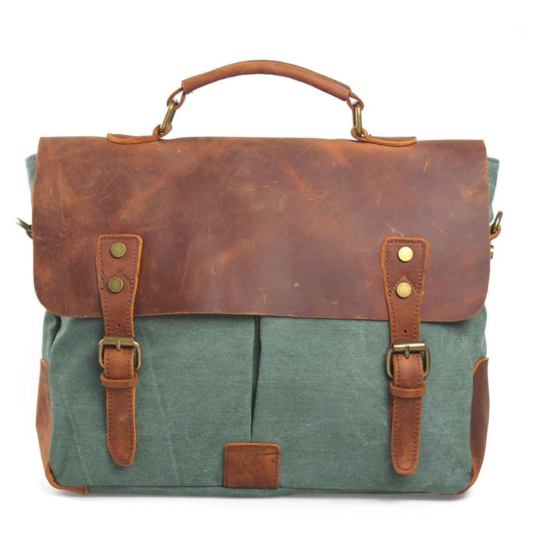 VLOVELAW 2025 Muchuan cloth bag, genuine leather with canvas with genuine leather, 2025 retro mailman bag, one-shoulder messenger bag, portable briefcase.