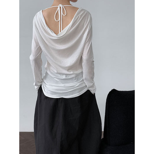 Luxi, Korean design sense, back swing collar strap inside T-shirt women's summer new sunscreen bottoming shirt 2682