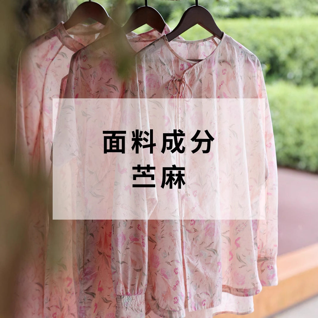 Spring new women's clothing suit ramie printing Chinese style shirt literary shirt A1242 women's long skirt