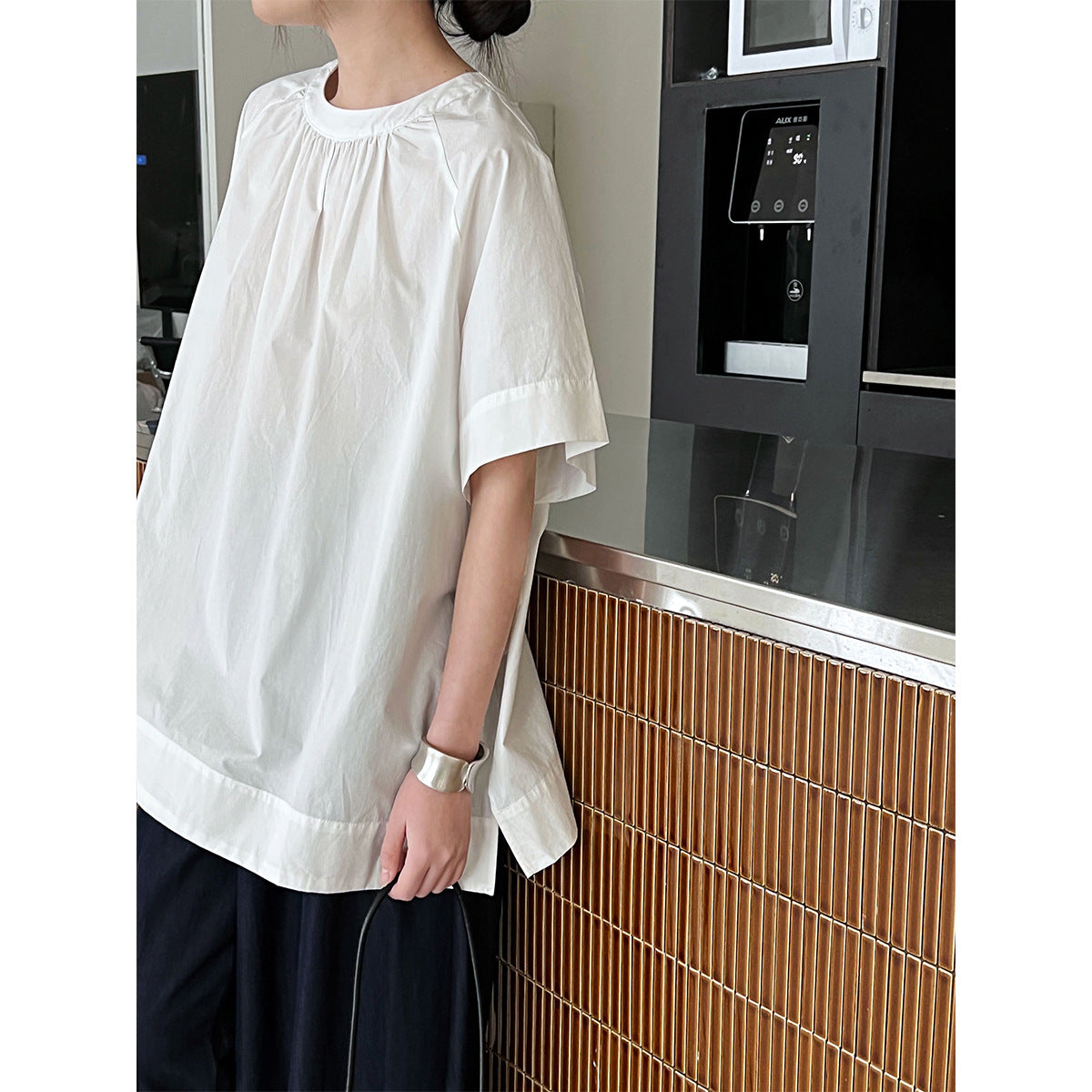 Luxi Korean version back hollow short-sleeved shirt women's summer new lazy wind loose backless shirt top 9733