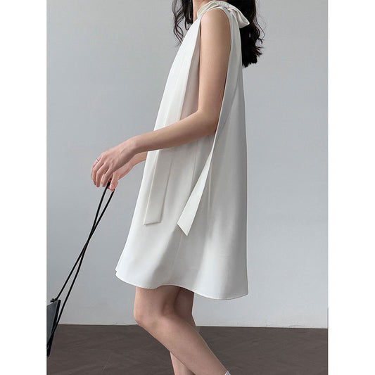 Luxi  holiday bow sleeveless vest skirt summer new temperament niche design dress 5119